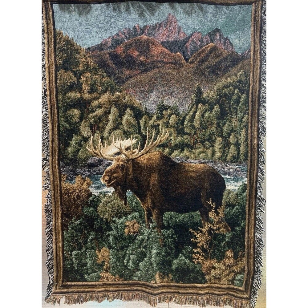 Moose Lake Woven Tapestry Throw Blanket with Fringe Wall Hanging 51 in. x 68 in.